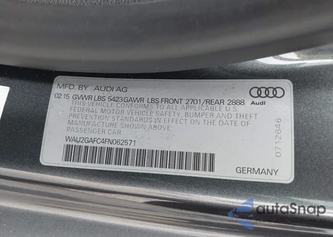2015 Audi A7 3.0T Premium Plus z USA, uszkodzony, nr VIN WAU2GAFC4FN062571